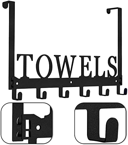Over The Door Hooks, Towel Holder for Bathroom, Mount Rack Metal Bath Hanger Bedroom Kitchen Pool Beach Bathrobe Wall Hooks (6 Hooks, Black). - Image 7