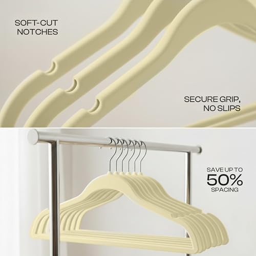 Utopia Home Velvet Hangers, 20 Pack, Ivory | Luxury Non-Slip Slim Pant & Coat Hangers | Strong Space-Saving Clothes Hangers | 360° Swivel Hook - Image 3