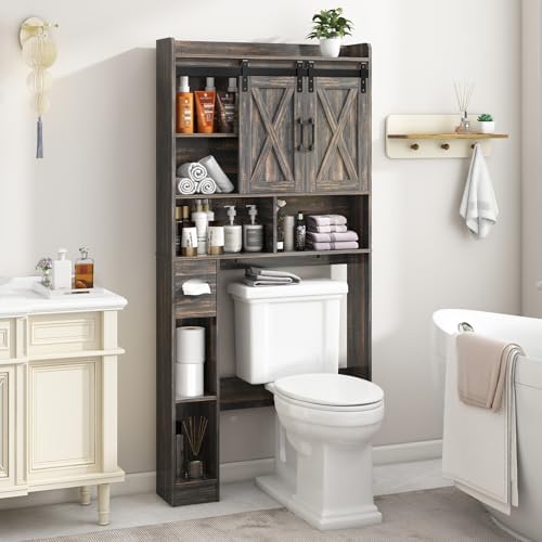Vabches Over The Toilet Storage Cabinet with Sliding Doors, Dark Grey - Image 4