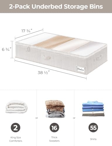 StorageWorks 7 Inch Low Profile Under Bed Storage Containers with Clear Lid | Reinforced Structure, Resists Sagging, Handles & Label Holder, Foldable Stackable Closet Storage for Clothes, Blankets, Toys - Image 2