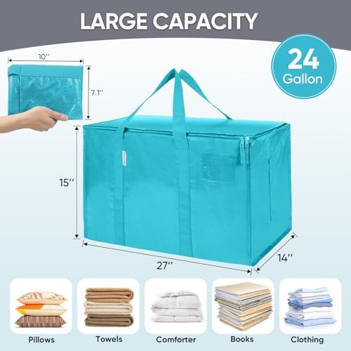 TICONN 6 Pack Extra Large Moving Bags Heavy Duty with Zippers & Carrying Handles, Durable Storage Bags Moving Boxes for Closet Organizers and Storage (6 Pack, Aqua) - Image 5