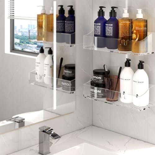 Clear Acrylic Shower Shelves, Adhesive Bathroom Caddy Organizer, 3-Pack - Image 2