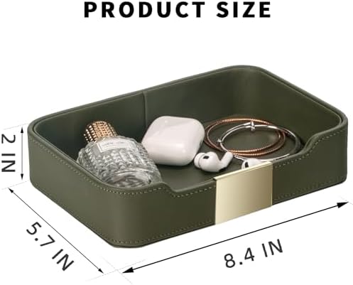 SANZIE Luxury Leather Tray Organizer, Valet Tray Key Bowl (Khaki Green) - Image 3