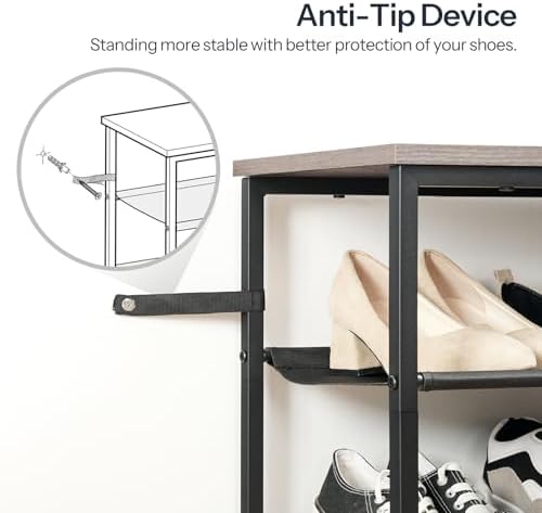 HOOBRO Shoe Rack, 5 Tier Shoe Storage Organizer with 4 Oxford Fabric Shelves and Top Panel, Holds 16-20 Pairs of Shoes, for Entryway and Closet, Industrial, Greige and Black BG50XJ01 - Image 7