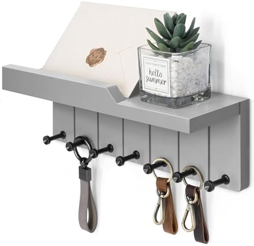 Rebee Vision Key Holder Wall Mount with 7 Hooks for Room Decor, Light Gray by REBEEVISION