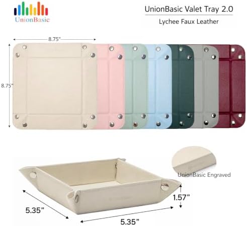 UnionBasic Small Jewelry Tray for Rings Watches Earrings, Entryway Catchall Caddy for Coins Keys Change, Nightstand Bedside Valet Holder, Trays for Electronic Gadgets, Lychee Burgundy - Image 5
