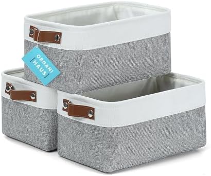 OrganiHaus 12x8in Canvas Storage Baskets, 3 Pack - Fabric Bins for Shelves by OrganiHaus