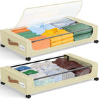 GoMaihe Under Bed Storage with Wheels 48L Beige 2-Pack | Underbed Storage Containers with Lids Rolling Bins for Shoes Clothes in Dorm Bedroom - Metal Drawers Easy Pull-out by GoMaihe