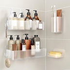Orimade Shower Caddy 4-Pack, No-Drill Adhesive Shelves for Bathroom, Rustproof ABS Storage Organizer Set, Clear by Orimade