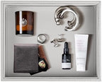 HofferRuffer Faux Leather Vanity Tray, Elegant Desktop Storage Organizer, Decorative Catchall for Perfume, Bathroom Valet, Nightstand or Dresser, 10.2 x 8.4 x 1.8 inches (Grey Stripe) by HofferRuffer