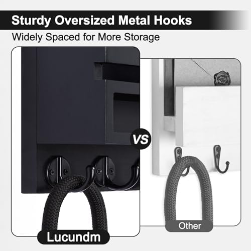 Key and Mail Holder Wall Mount, Key Hanger with Long Storage Box and 5 Hooks for Coat, Dog Leash, Home Decor Rack, House Accessories, Entry Way Organizer 11.8”W x 7.8”H x 3.2”D - Image 5