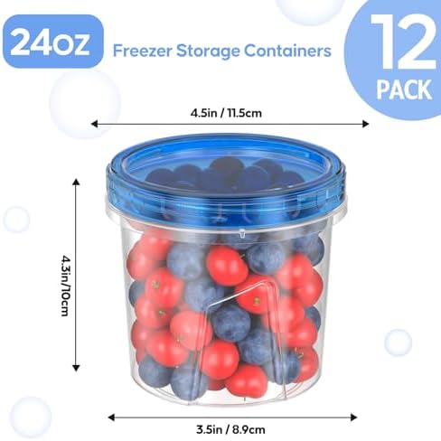[12 Pack-24 Oz] Freezer Storage Containers Set, Small Plastic Containers with Twist Top Lids, Reusable Soup Containers for Meal Prep, Lunch, Leftovers - Image 3