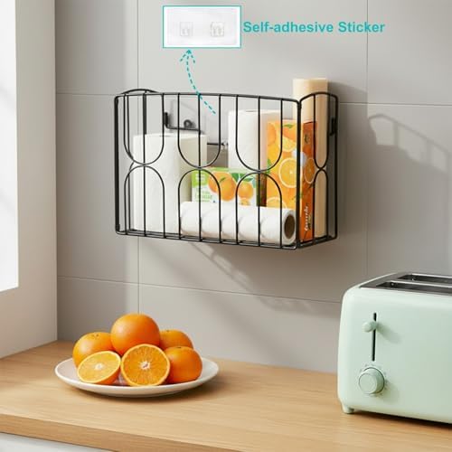 DEAYOU Kitchen Wrap Organizer Rack Wall Mount, Cabinet Door Storage Basket, Sturdy Metal Aluminum Foil Holder for Sandwich Bag, Wax Paper, Plastic Wrap, Food Bag, Cutting Boards, Black - Image 7