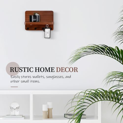 Nekon Key Holder for Wall with Shelf, Pine Wooden Key Hanger, Brown - Image 5
