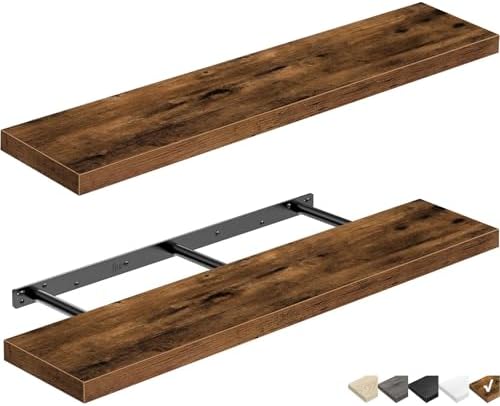 QEEIG Floating Shelves for Wall 35.4" Long - Wall Mounted Shelf Bathroom Kitchen Living Room Bedroom Farmhouse Home Decor Display Bookshelf Large 35.4 x 9.3 inch Set of 2, Rustic Brown (008-90BN) by QEEIG