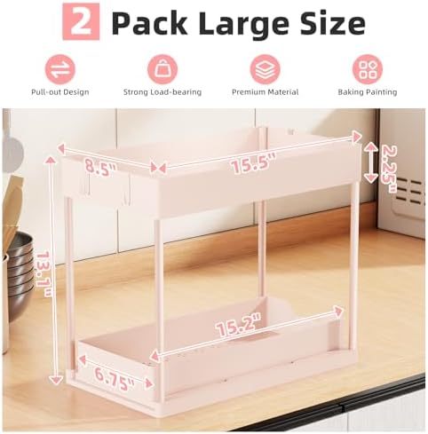 Simple Trending Under Sink Organizer 2 Pack, with Sliding Drawer, Pink - Image 2