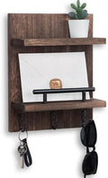 Key Holder Wall Mount, Mail Shelf Decor with 3 Key Hooks, Versatile Wood Wall Organizer for Entryway Hallway (8.2” x 10.6”x 3.6”) (Brown) by Lucundm