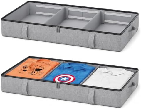 Side-Supported Underbed Storage Containers, 6 Inch 60L Clothes Storage Bin | Underbed Storage Bin with Sturdy Sidewalls, Closet Organizer for Clothes, Blankets, Seasonal Items, Linen Gray, 2 Pack by Vailando