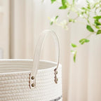 VIPOSCO 58L Tall Woven Rope Laundry Hamper, Leather Handles, Stripe White - Image 3
