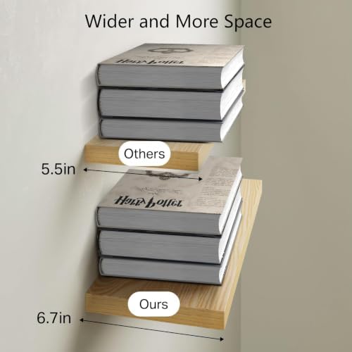 BAYKA Light Oak-Toned Floating Shelves 15.7in, Set of 3, Wall Mounted Shelf - Image 3