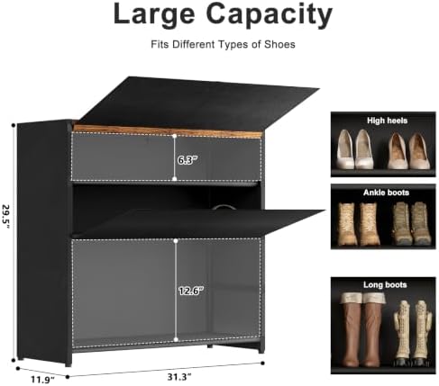 2-Door 5-Tier Shoe Cabinet, 15-20 Pairs Rustic Brown - Image 2
