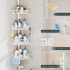 Consumest Shower Caddy Tension Pole - Adjustable Corner Shower Organizer with Soap Holder, Bath Shelves for Bathroom Storage, 27.6-108.3 inch, White - Image 5