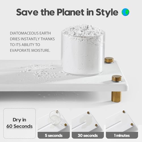 White Gold Dish Drying Rack Tray, Water Absorbing Stone Sink Caddy Kitchen Sink Organizer, Diatomite Bathroom Counter Faucet Mat Coaster, Soap Riser Dispenser Sponge Holder, White 12.5" x 4.5" - Image 3