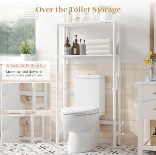 Over The Toilet Storage, Freestanding 2-Tier Bamboo Bathroom Shelves, Above Toilet Organizer for Home Washroom, Bathroom Decor (White) - Image 3
