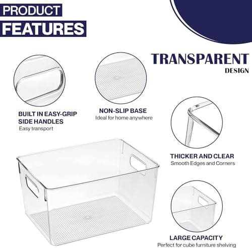 Clear Plastic Storage Bins, Pantry Organizers and Storage Containers Fridge Organizer Bins for Organizing Kitchen Cabinet Organizer Bin Bathroom Freezer Refrigerator Organization - Image 3