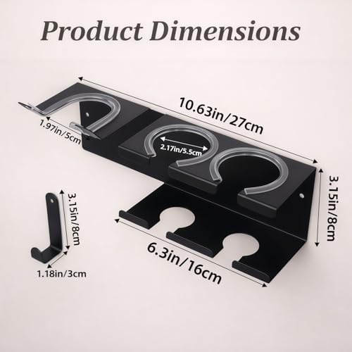 Hair Tool Organizer, Stainless Steel Hair Dryer and Straightener Holder, Curling Iron Holder Wall Mount 3-in-1 Storage for Bathroom, Hair Dryer Holder Black BANJEKT - Image 5