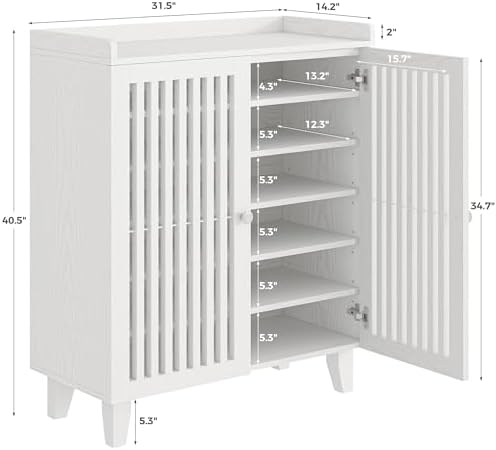 IRONCK Shoe Cabinet with Slatted Doors, 6-Tier Shoe Storage Cabinet, White - Image 2