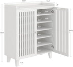IRONCK Shoe Cabinet with Slatted Doors, 6-Tier Shoe Storage Cabinet, White - Image 2