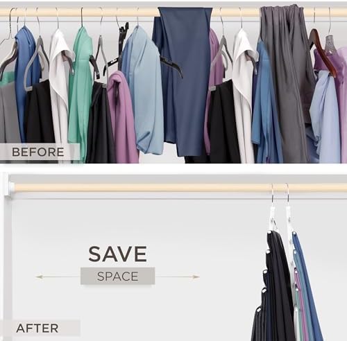 MORALVE Pants Hangers Space Saving - 4 Pack European Beechwood Scarf and Jean Hangers - Closet Organizer and Space Saver Pant Rack, Leggings Hanger, and Scarf Holder with 360° Swivel Hook - Image 3
