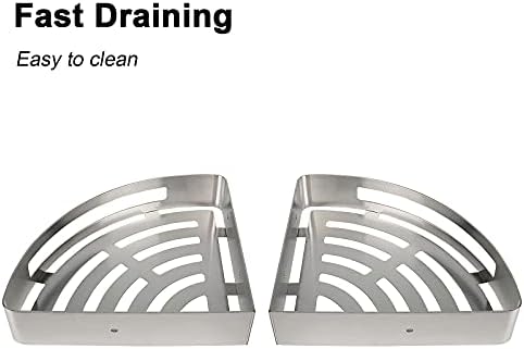 NearMoon Bathroom Shower Caddy 2 Pack, 304 Stainless Steel Shower Organizer with 2 Hooks, No Drill (Corner Shelf, Brushed Nickel) - Image 5
