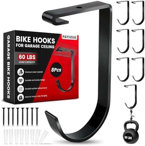 Bike Hooks for Garage Ceiling Mount Rack, Add on Storage Flat Hook, 8 Pack by Payivsve
