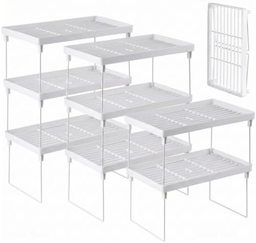 NiHome 8-Pack Stackable Plastic Kitchen Storage Shelf Foldable Rack, White by NiHome
