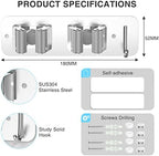 homeasy Wall Mount Mop and Broom Holder, Heavy Duty Stainless Steel Organizer Rack with Hooks | 2-Pack, 2-in-1 No Drill & Screw Installation, Silver - Image 5
