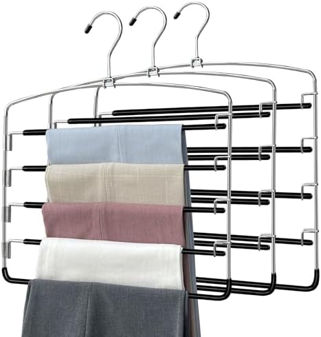 Pants Hangers 3 Pieces,5 Tier Closet Organizers and Storage Clothes Hanger,Hangers Space Saving with Swing Arm,Multiple Metal Hanger Clothes Organization for Pants Trousers Jeans Leggings Slacks by FEASTEERY