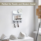 Key Holder Wall Mount, Mail Shelf Decor with 3 Key Hooks, Versatile Wood Wall Organizer for Entryway Hallway (8.2” x 10.6”x 3.6”) (White) - Image 6