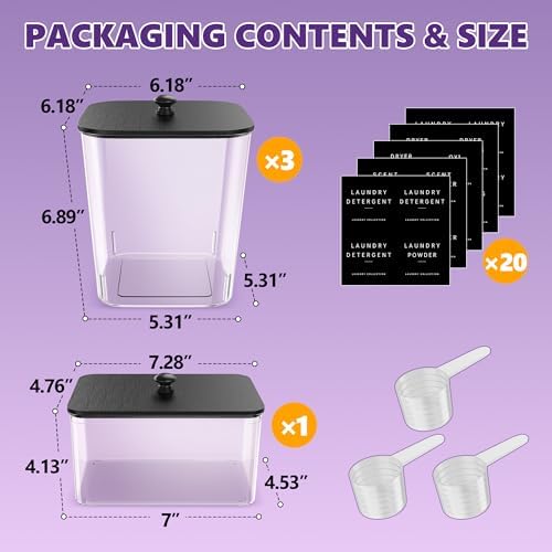 4 Pack Laundry Pods Container, Clear Laundry Room Organization Containers Essentials, Large Detergent Powder Storage Containers Black Wooden Lids & Labels Signs, Home Acrylic Laundry Pods Holder - Image 2