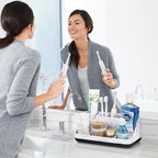 GFWARE Marble Bathroom Countertop Organizer - Detachable 7 Slots Kids Electric Toothbrush and Toothpaste Holde Drainage for Bathroom Accessories Organization Counter Vanity Storage, Black - Image 2