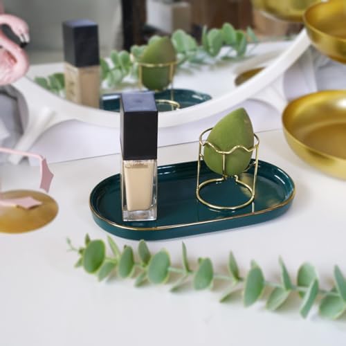 Ceramic Jewelry Dish, Perfume Vanity Tray, 7x4 Decorative Catch All Bowl for Trinket Key Ring, Small Bathroom Counter Tray, Soap Tray for Kitchen Sink (Green) - Image 3