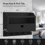 Nekon Key and Mail Holder for Wall, Key Organizer with Drawer, Black - Image 6