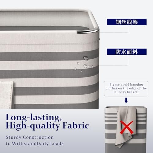 2 Pack Grey Laundry Baskets 75L Large, Collapsible Laundry Hamper Dirty Clothes Hamper Freestanding Waterproof with Reinforced Padded Handles, for Dorm Bedroom Bathroom Apartment Essentials - Image 3