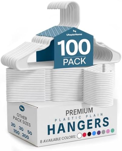 Utopia Home Plastic Hangers 100 Pack – Space Saving Clothes Hanger White | Durable & strong | Closet organizer & storage | Ideal for apartments, dorms & stocking stuffers by UTOPIAHOME