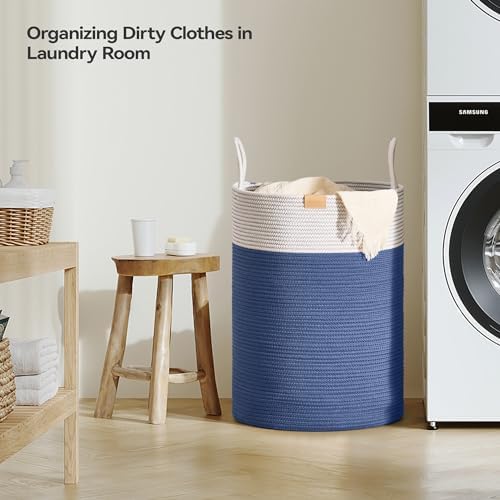 Nunsino Laundry Hamper 95L,Large Laundry Basket for Clothes,Decorative Storage Basket for Blankets,Cotton Rope Woven basket for bedroom,Navy Blue - Image 3