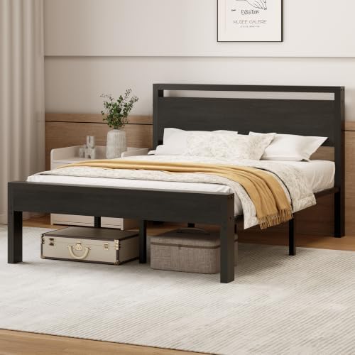 Sweetcrispy 14 Inch Queen Size Metal Bed Frame with Wood Headboard, Black by Sweetcrispy
