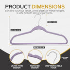 Techzoo Premium Velvet Hangers 50 Pack Ultra Thin Non Slip Adult Felt Space Saving Suit Hanger for Closet Heavy Duty Coat Pants Jackets Dress Hangers 360° Swivel Hook Hold Upto 10 lbs Purple Hangers - Image 2