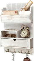 Rebee Vision Pine Wood Key Holder Wall Mount with Shelf & Drawer, Whitewash by REBEEVISION