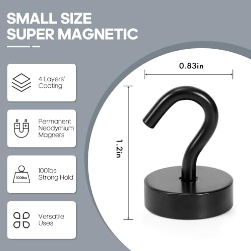 Neosmuk Magnetic Hooks Steel Tube Design for Cruise,40lb+ Black,10 Pack - Image 4